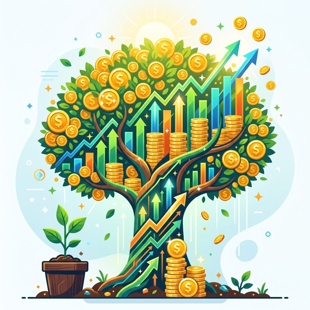 Compound Interest Tree Growing Gold Coins