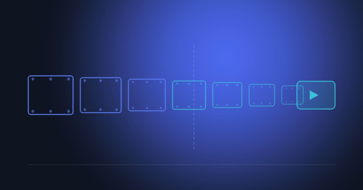 Film frames shrinking as they pass through a worker boundary into one compact output